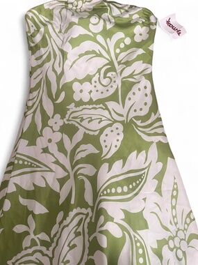 NWT Paper Heart Green & White Tropical Floral Satin Strapless Maxi Dress 🌴✨